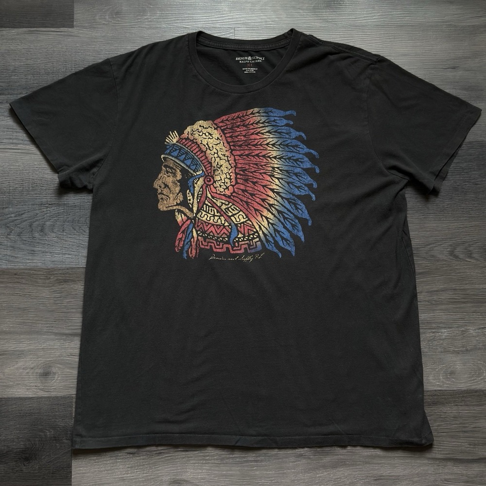 Denim Supply Ralph Lauren Indian Chief T-shirt Mens XL Native American Headdress